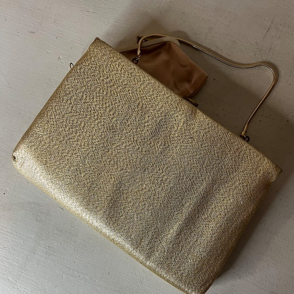 Vintage 1950s Gold Metallic Clutch Purse Kiss Lock Purse Set 50s MCM Pin Up - Picture 7 of 7